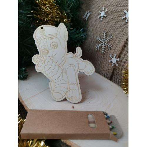 Коледна Фигурка за оцветяване на Чейс /Играчка за елха + подарък цветни моливи 