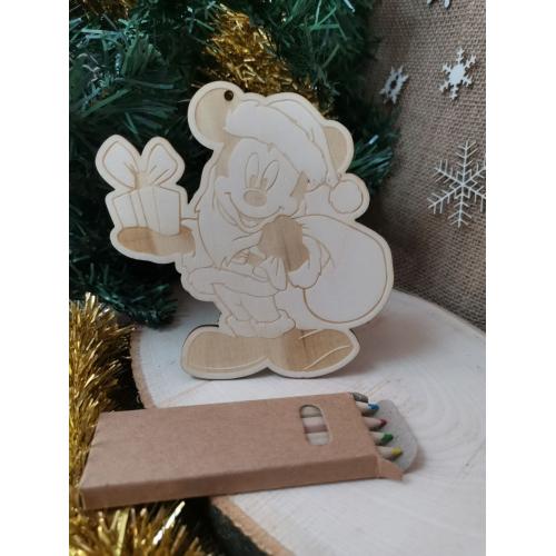 Коледна Фигурка за оцветяване на Мики Маус /Играчка за елха + подарък цветни моливи